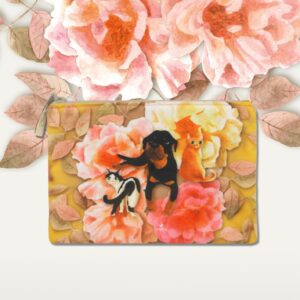 Kosmetyczka "Spotkanie w ogrodzie" płaska, żółty tył, beżowy zamek