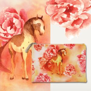 Kosmetyczka "Łaciaty koń" płaska, brzoskwiniowy tył, beżowy zamek