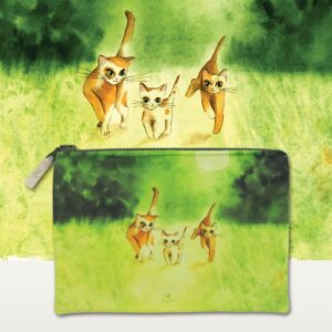 Kosmetyczka "Kocia mama" płaska, zielony tył, zielony zamek