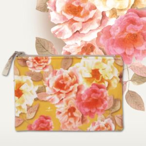 Kosmetyczka "Rozkwit w pełni" płaska, brzoskwiniowy tył, beżowy zamek