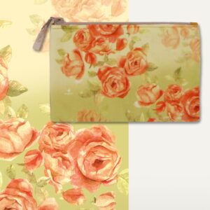 Kosmetyczka "Herbaciane róże" płaska, brzoskwiniowy tył, beżowy zamek