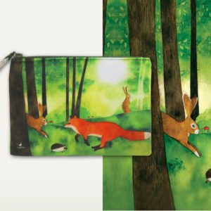 Kosmetyczka "Zielony las" płaska, zielony tył, zielony zamek