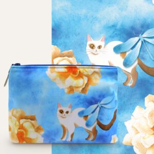 Kosmetyczka "Kotek i niebieska ważka" niebieski tył, niebieski zamek duża