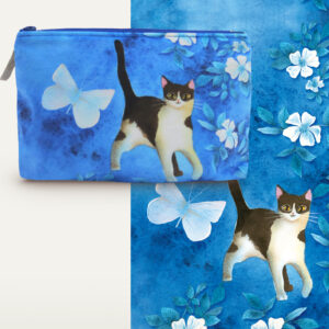 Kosmetyczka "Nocny kotek" granatowy tył, niebieski zamek
