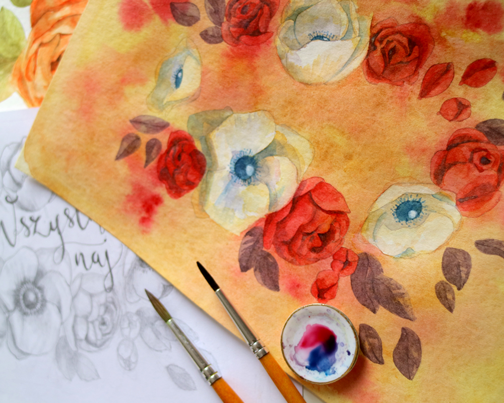 Obraz akwarelowy z kwiatami